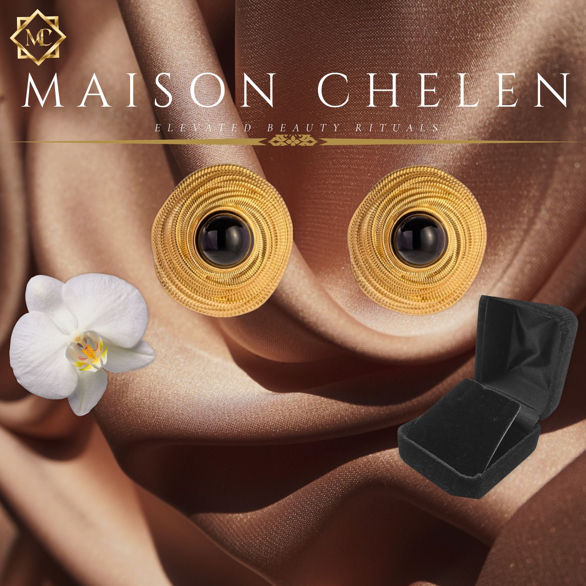 The Eclipse Gold & Black Spiral 316L Stainless Studs Earrings.