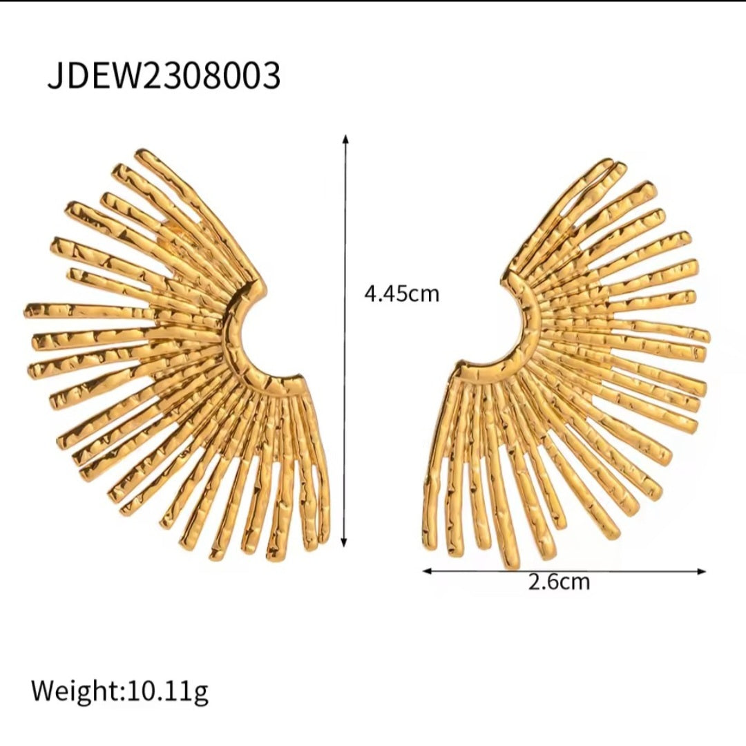 Sculptural Stainless 316L Gold Fan Studs Earrings