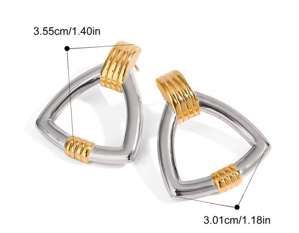 Apex Fusion | Geometric Two-Tone Door Knocker Studs Earrings