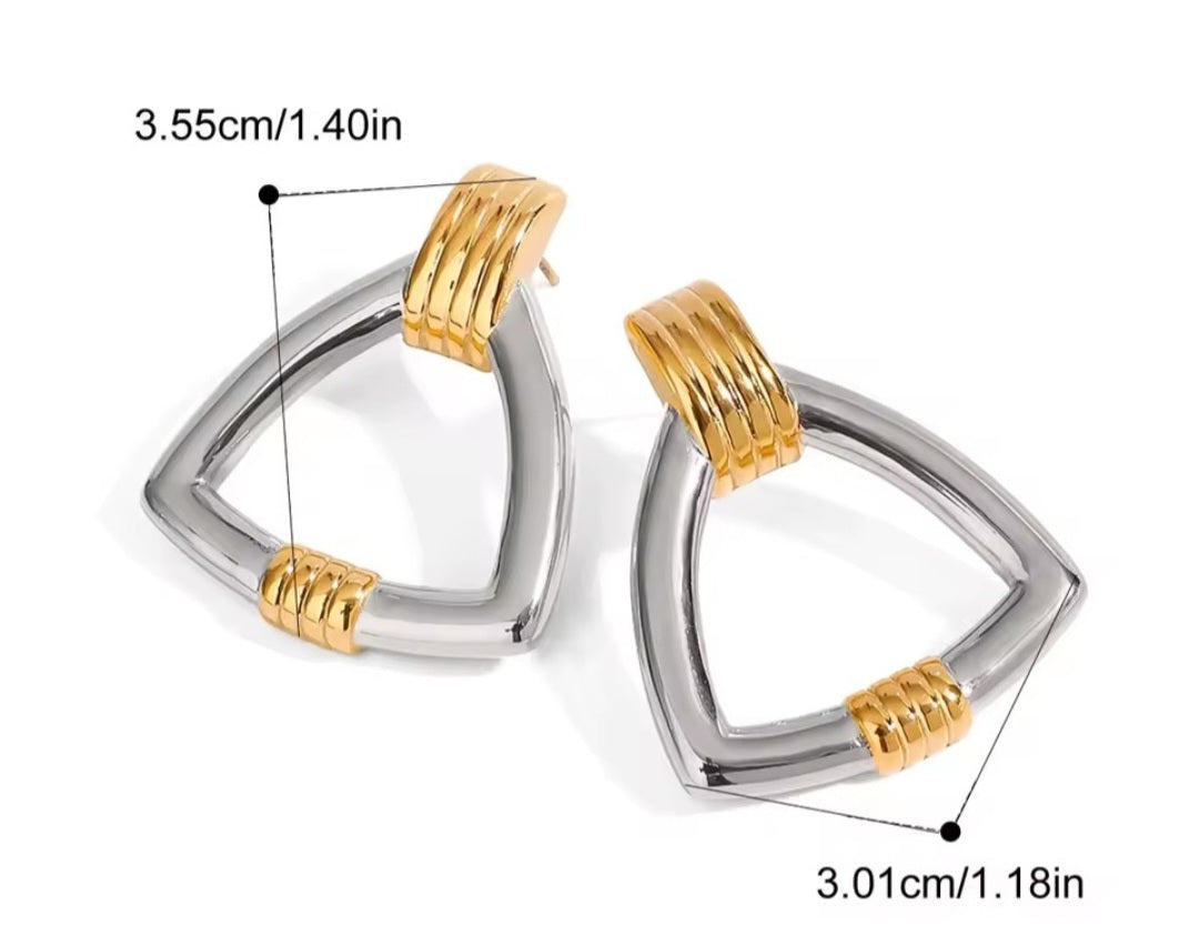 Apex Fusion | Geometric Two-Tone Door Knocker Studs Earrings