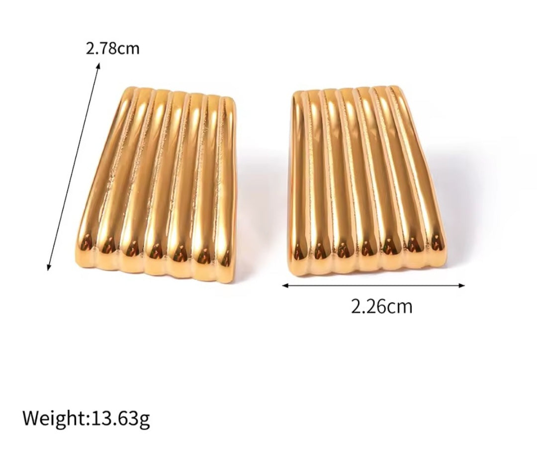 Golden Fluted Muse | Ribbed 316L Stainless Steel Studs Earrings