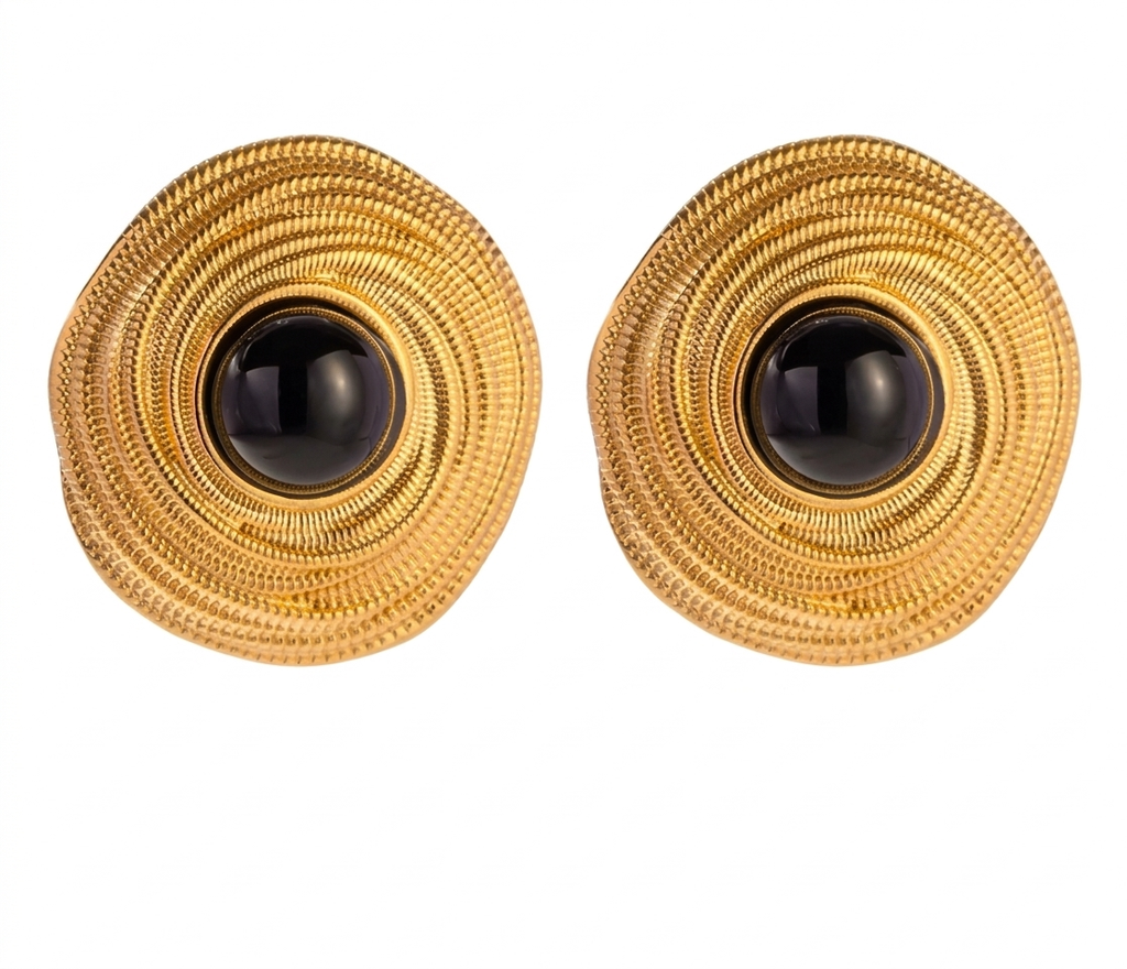 The Eclipse Gold & Black Spiral 316L Stainless Studs Earrings.