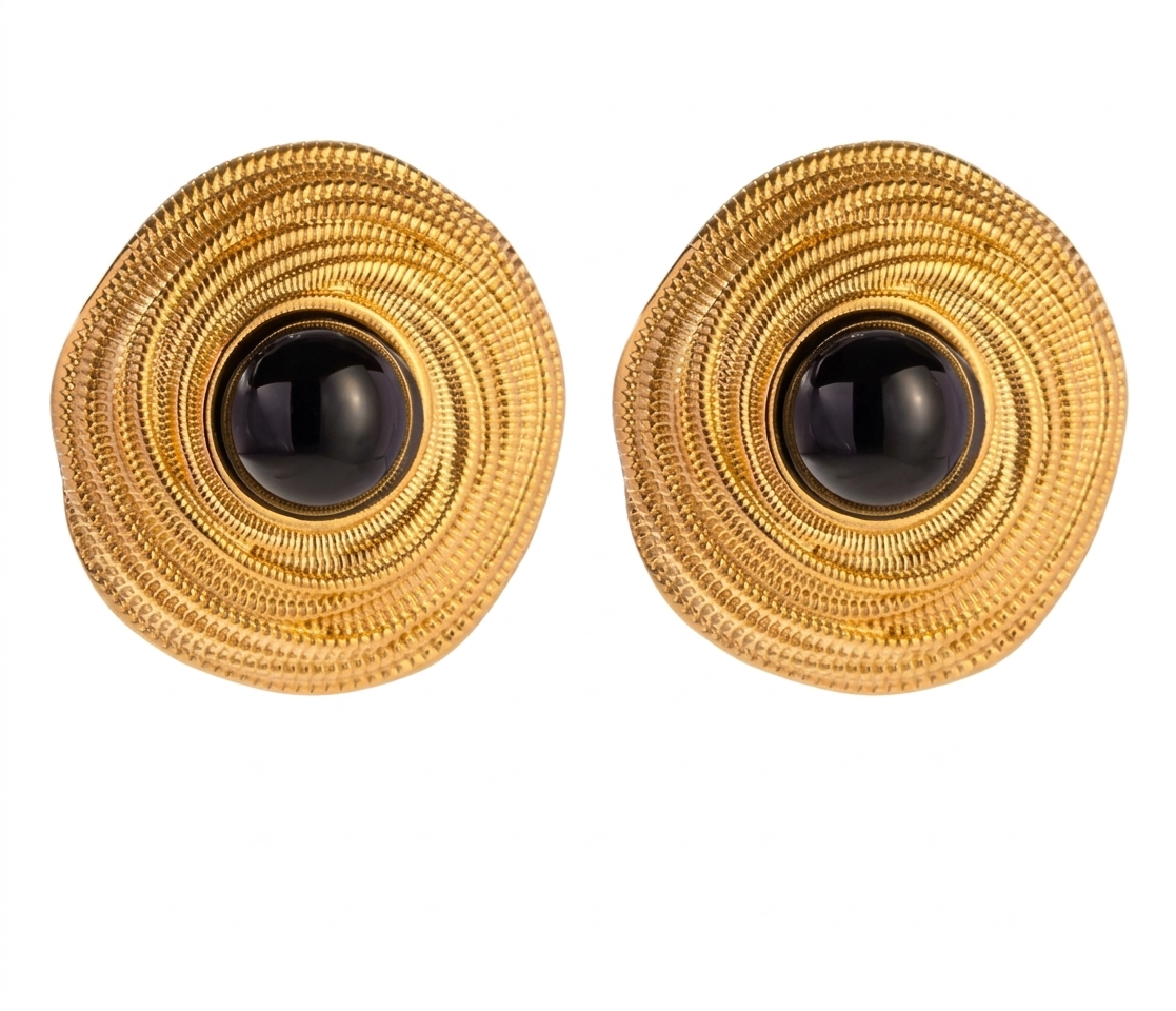 The Eclipse Gold & Black Spiral 316L Stainless Studs Earrings.