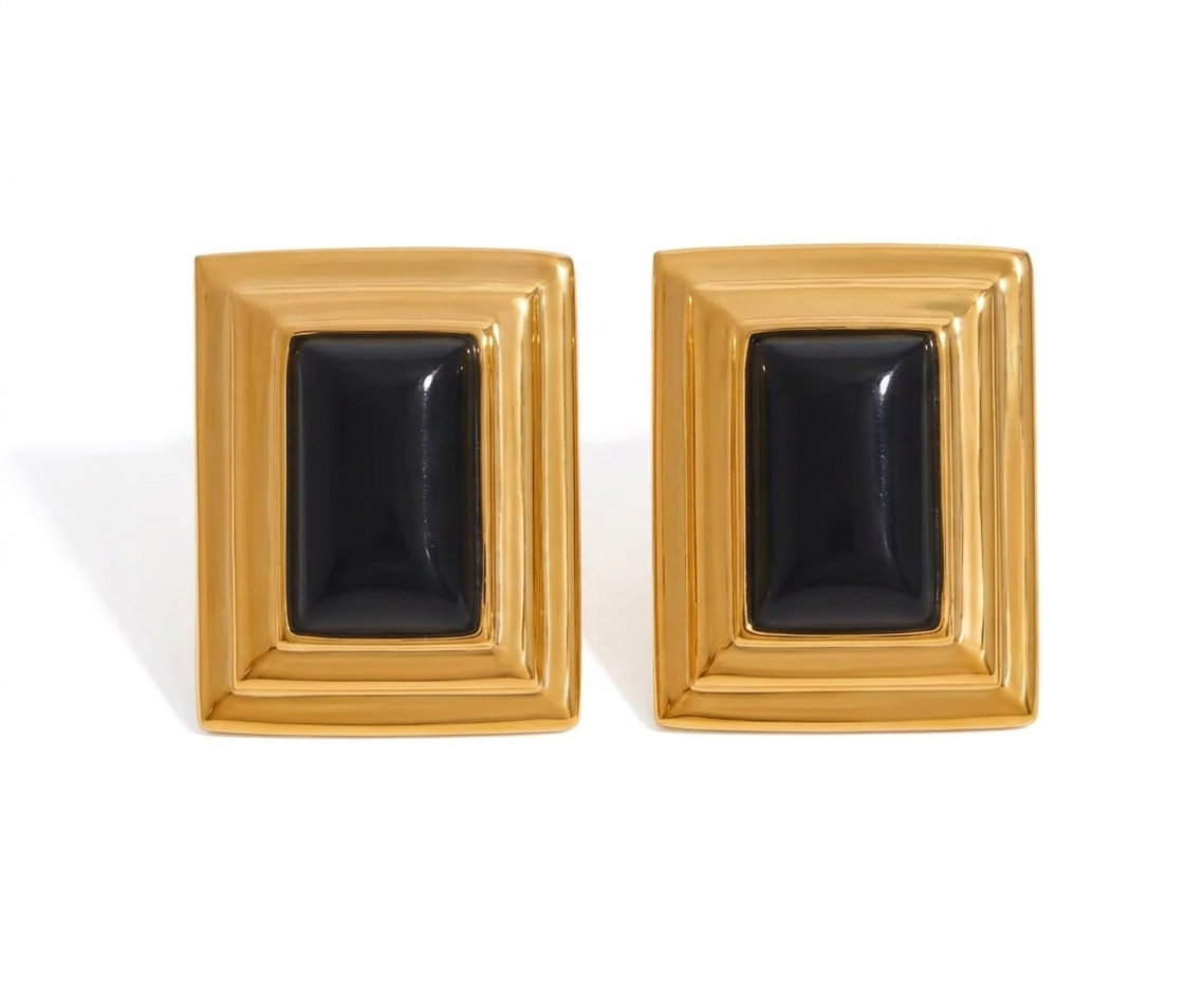 Empress Noir | Geometric 316L Stainless Steel Studs Earrings