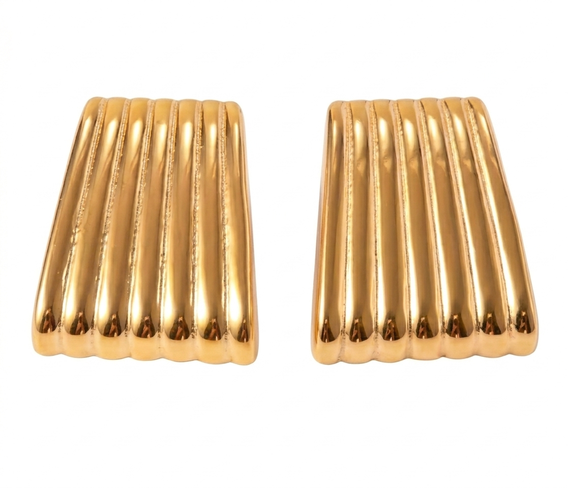 Golden Fluted Muse | Ribbed 316L Stainless Steel Studs Earrings