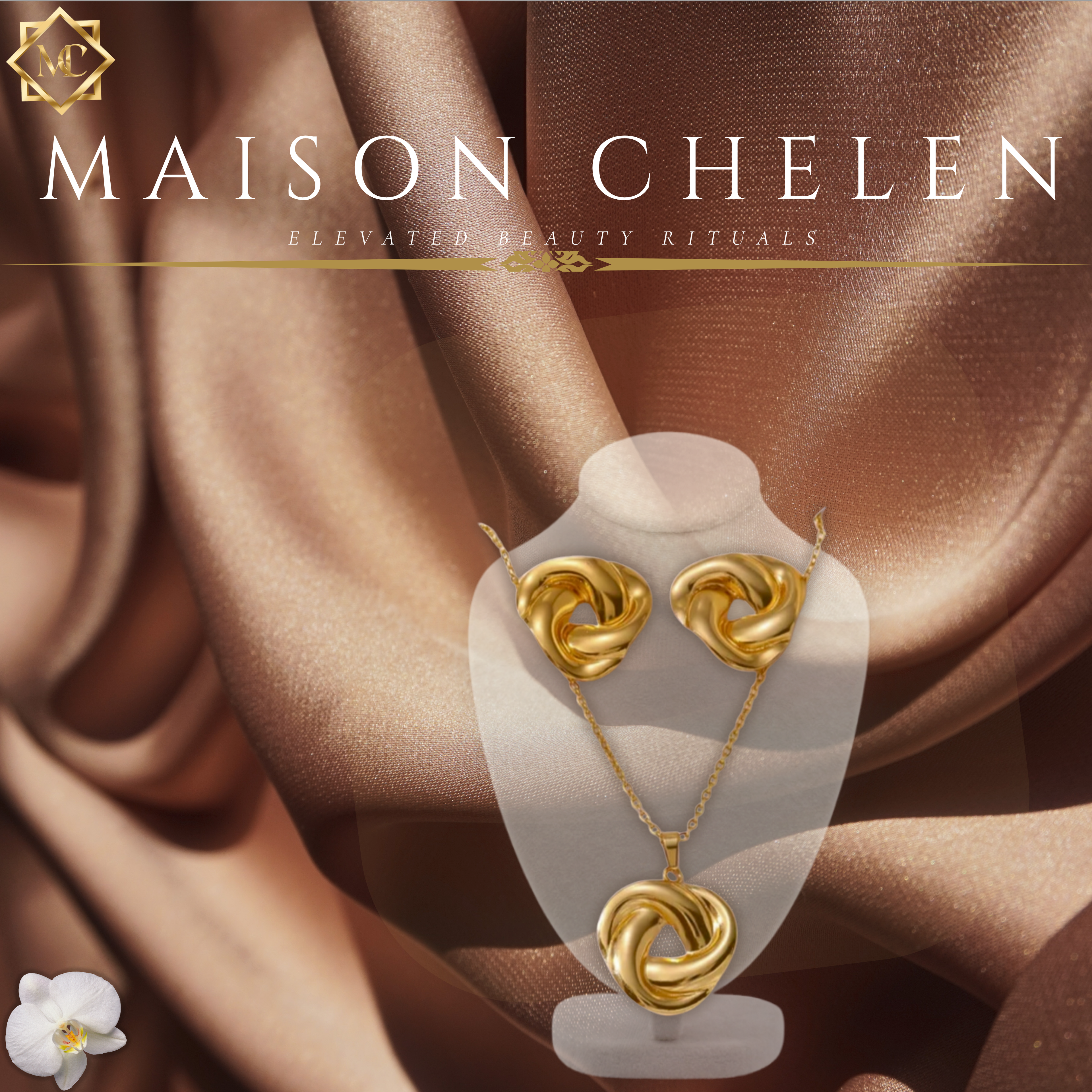 Maison Chelen 18K Gold Plated 304 Stainless Steel Interlocking Love Knot Pendant Necklace & Matching Earring Set — Tarnish-Free Premium Jewelry