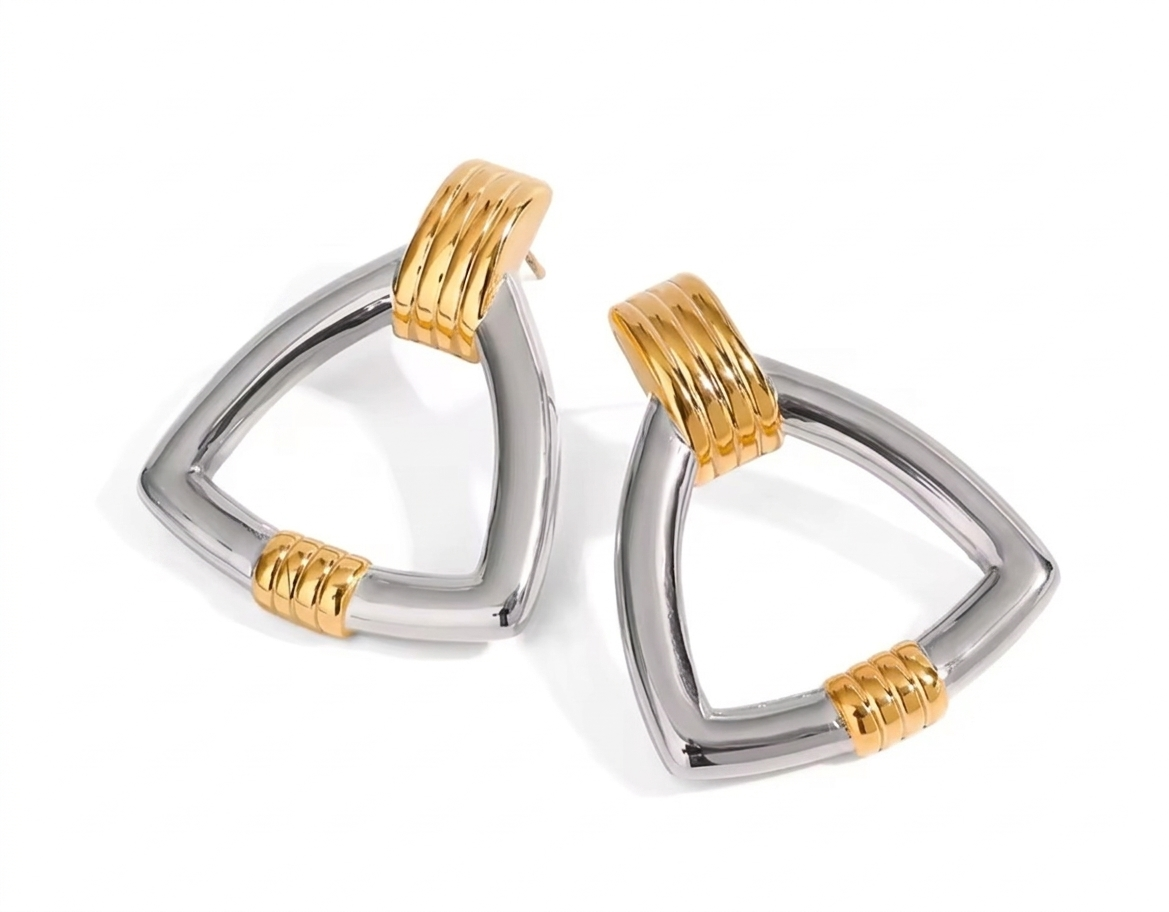 Apex Fusion | Geometric Two-Tone Door Knocker Studs Earrings