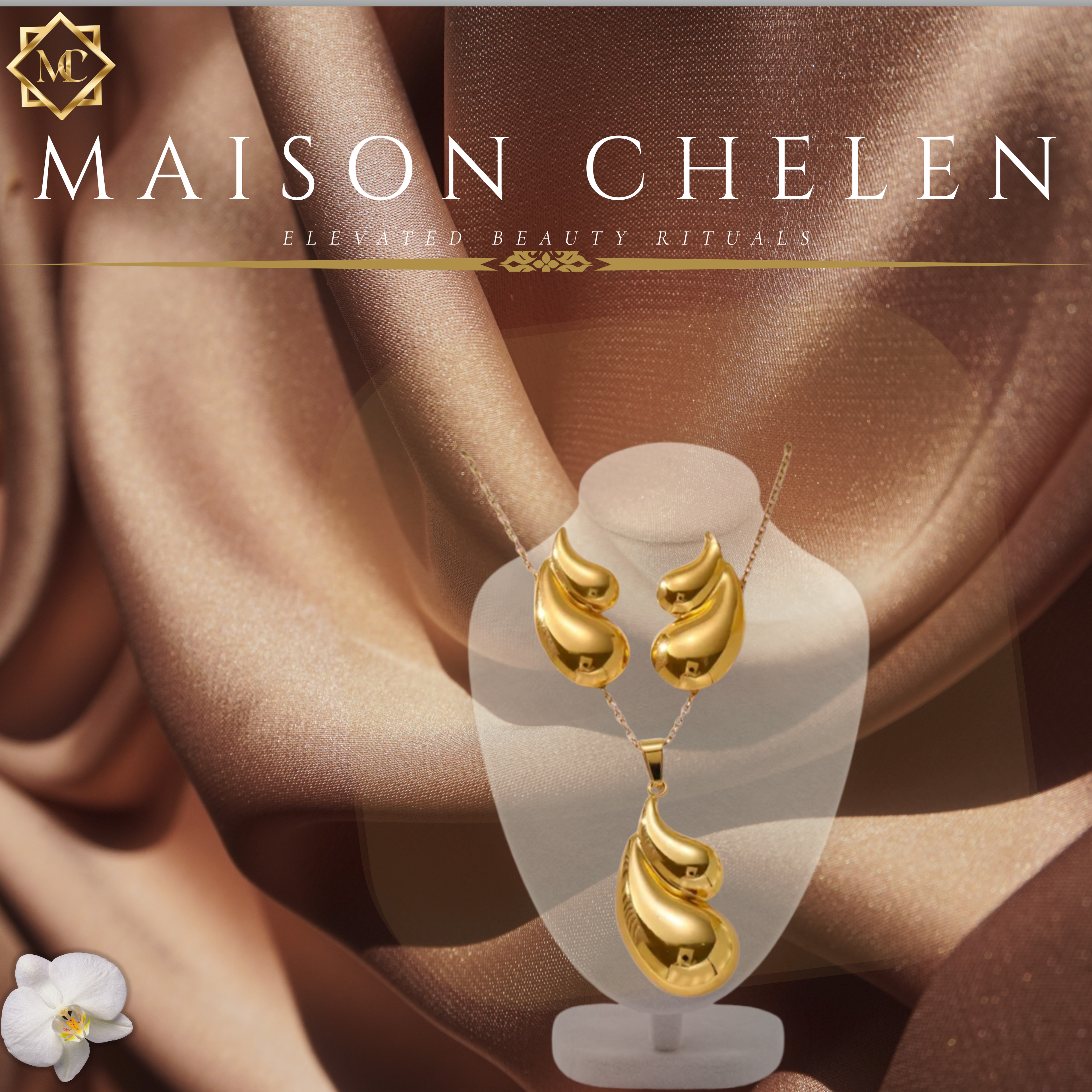 18K Gold Plated 304 Stainless Steel Abstract Fluid Wave Pendant Necklace & Matching Earring Set — Tarnish-Free Premium Jewelry