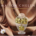 Gold Square Woven Pendant Necklace & Earring Set — 304 Stainless Steel