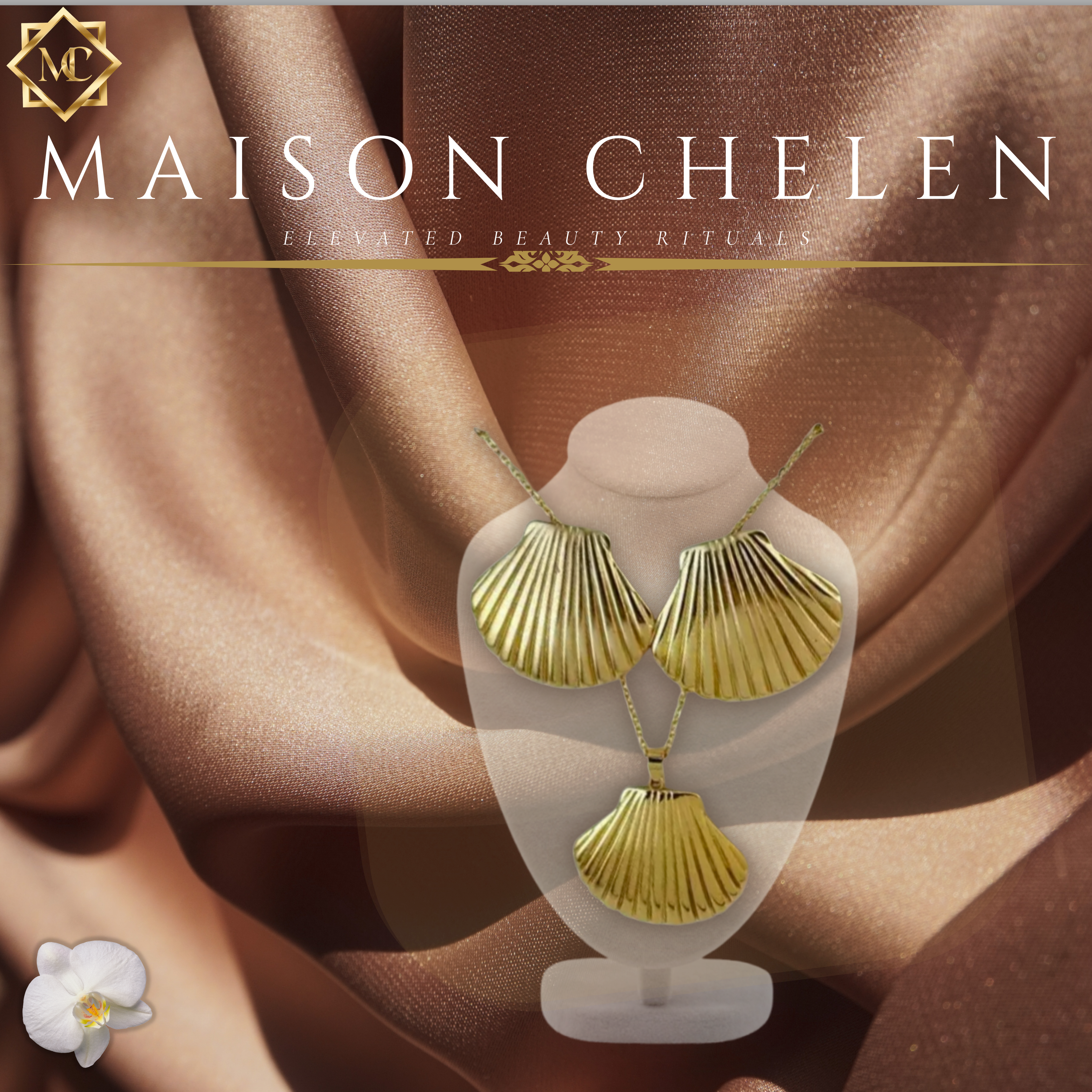 18K Gold Plated 304 Stainless Steel Fluted Scallop Shell Pendant Necklace & Matching Earring Set — Tarnish-Free Premium Jewelry