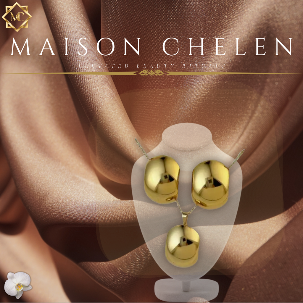 18K Gold Plated 304 Stainless Steel Chunky Dome Cushion Pendant Necklace & Matching Earring Set — Tarnish-Free Premium Jewelry