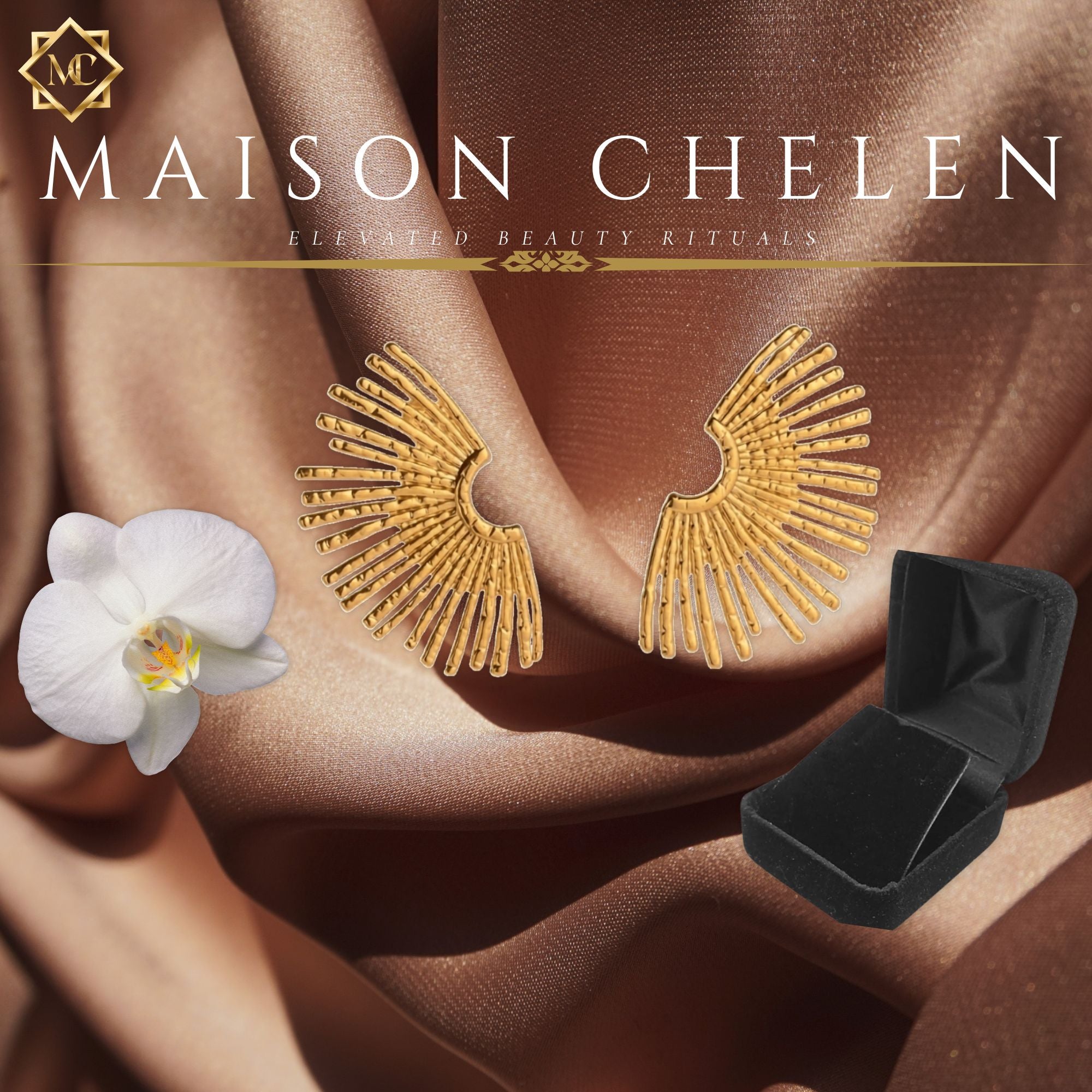 Sculptural Stainless 316L Gold Fan Studs Earrings