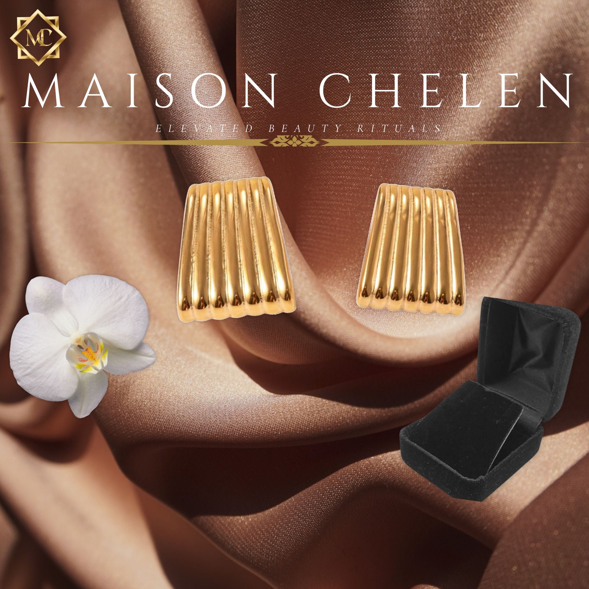 Golden Fluted Muse | Ribbed 316L Stainless Steel Studs Earrings