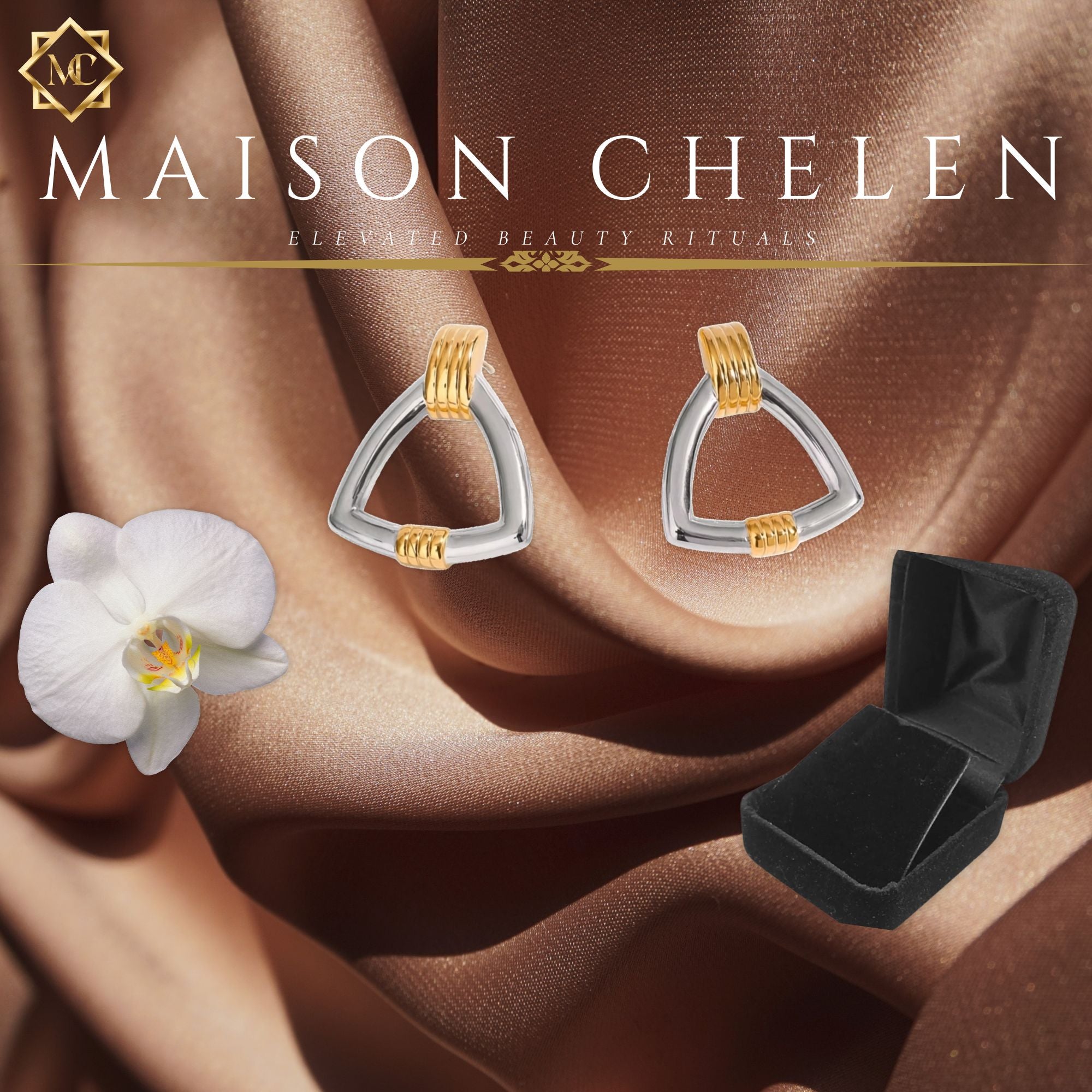 Apex Fusion | Geometric Two-Tone Door Knocker Studs Earrings