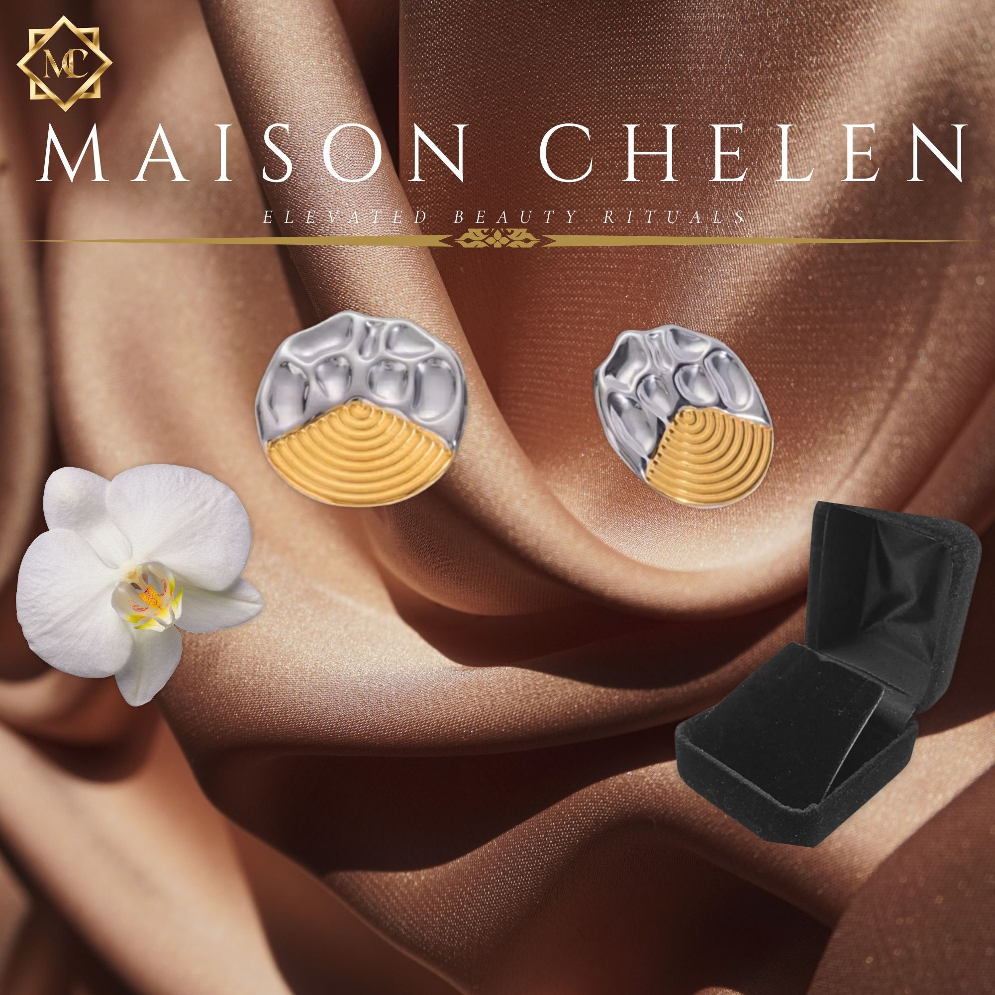 Eclipse Fusion | Two-Tone Hammered Statement Studs Clip Earrings