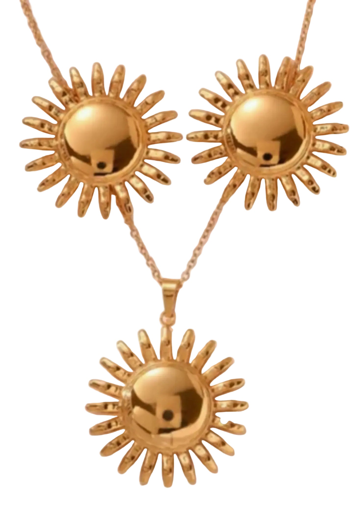 Gold Sunburst Stud Earrings & Necklace Set