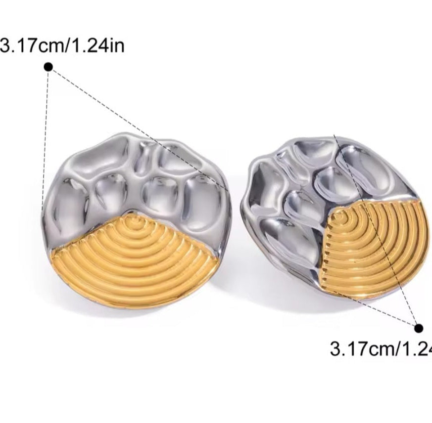 Eclipse Fusion | Two-Tone Hammered Statement Studs Clip Earrings