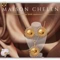 Gold Sunburst Stud Earrings & Necklace Set