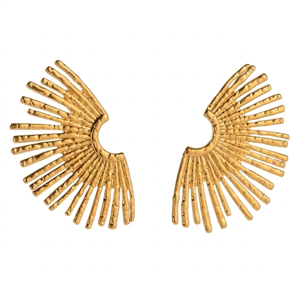 Sculptural Stainless 316L Gold Fan Studs Earrings